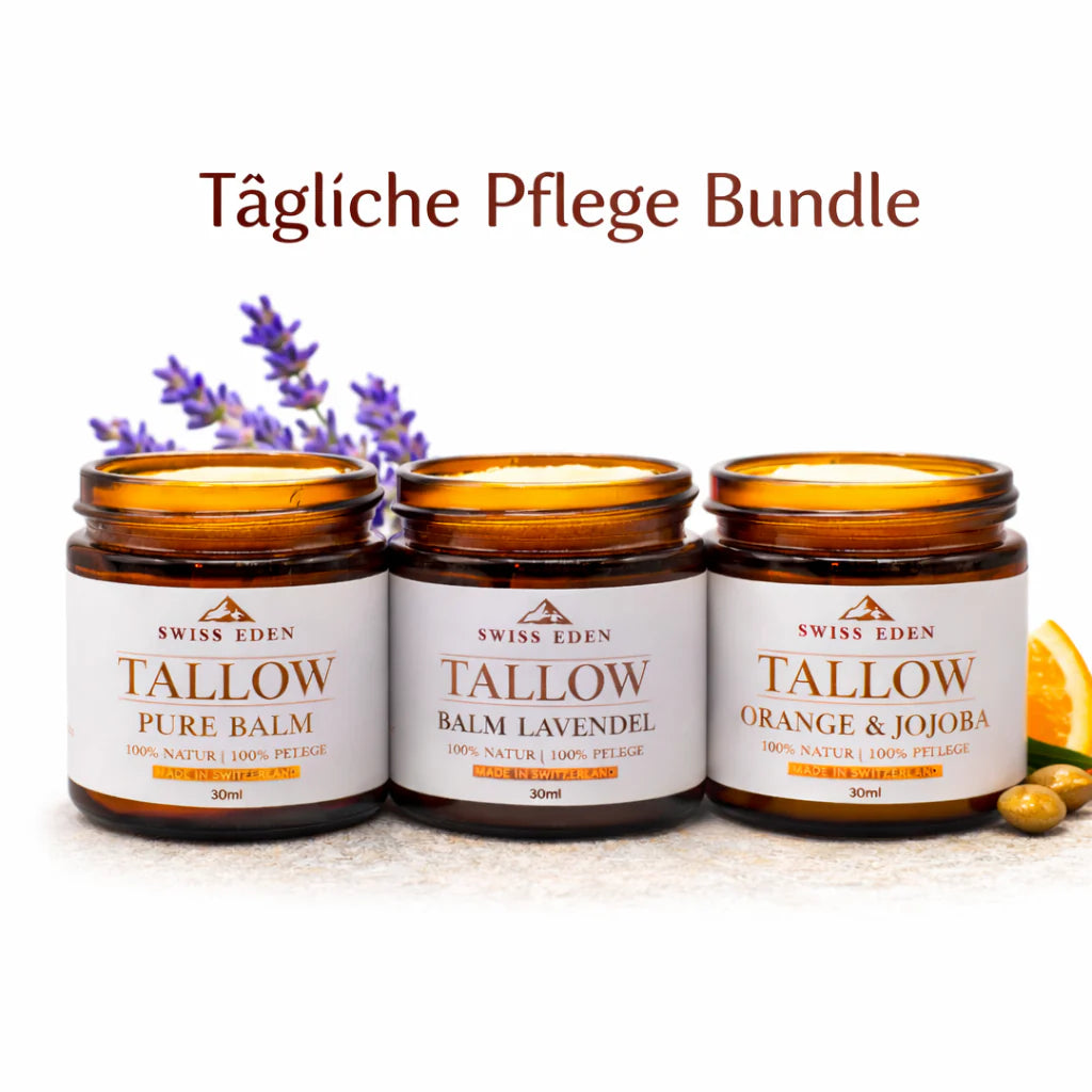 Tägliche Hautpflege mit Swiss Eden Tallow Pure, Lavendel und Orange & Jojoba im Bundle