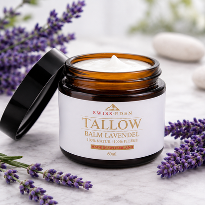 Swiss Eden Tallow Balm Lavendel 60ml – Pflegender Tallow Balm mit KAGfreiland Bio-Rindertalg und Lavendelöl aus der Schweiz.