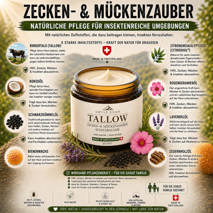 Swiss Eden Zecken & Mückenzauber Schildbalsam mit Citriodiol, Tallow und natürlichen ätherischen Ölen