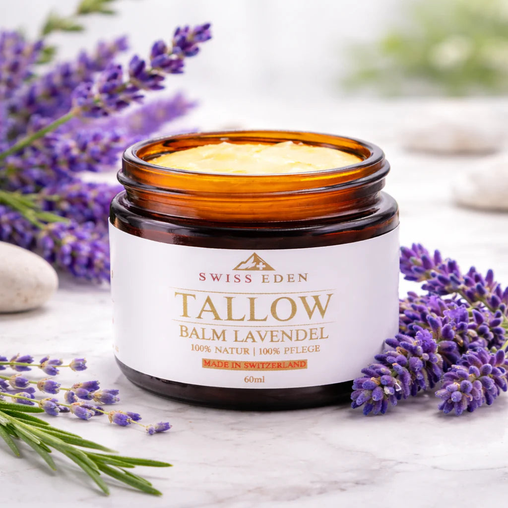 Swiss Eden Tallow Balm Lavendel mit Schweizer BIO-Tallow und Lavendelöl für empfindliche Haut
